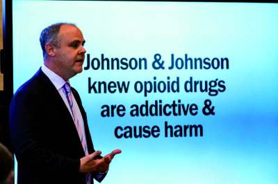 Image: state attorney opening statement at the Johnson and Johnson opioid trial