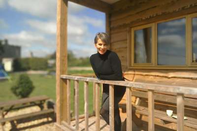 image: rebecca conscious skincare on her porch in wales