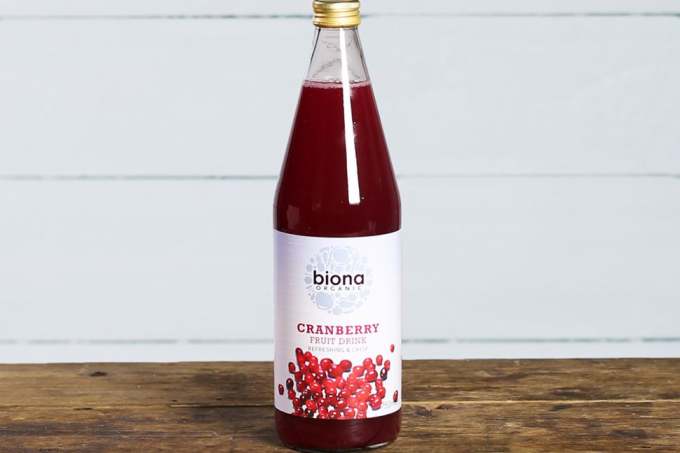 Image: biona fruit juice bottle of cranberry juice
