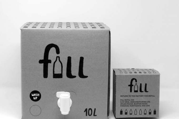 Grey box of Fill Refill washing detergent