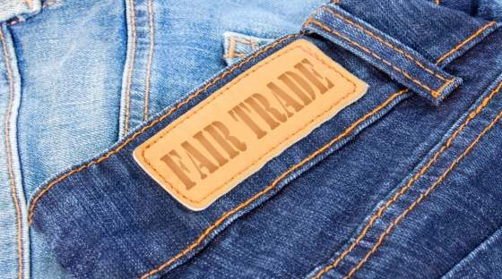 Denim jeans with fair trade label
