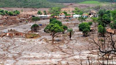 flooded area in Mariana, Brazil from dam failure 