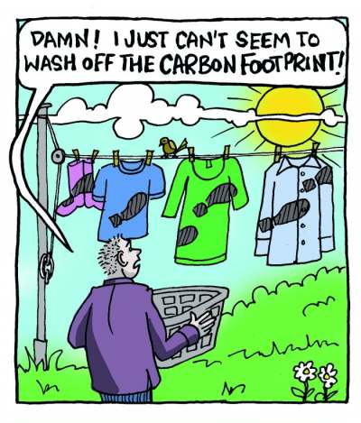 Cartoon of clothes drying on line but with footprints on them