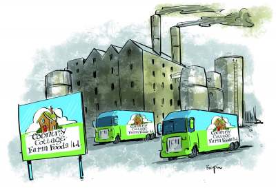 Cartoon of a factory farm