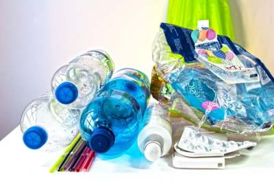 Plastic waste including bottles, blister packs and bags