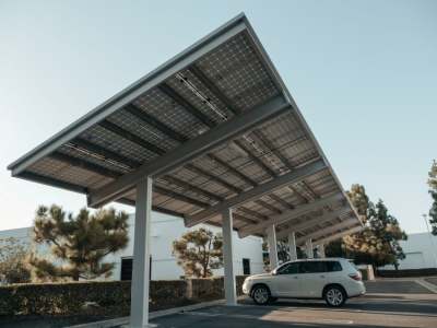 Car park with large solar panel roofing