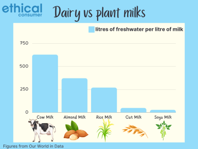 Infographic of water use of different milks. All figures are in the table.