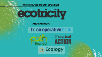 conference week sponsors and partners: ecotricity, cooperative bank, Path financial, practical action, ecology building society