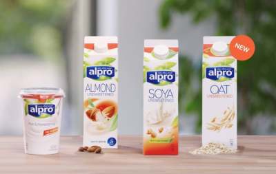 Differnet Alpro plant milks and yoghurts