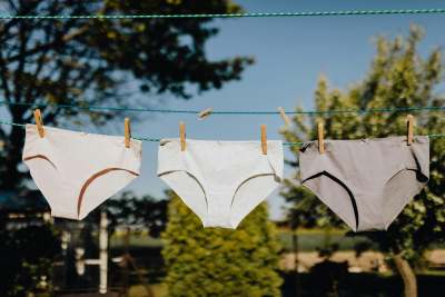 Three pairs of underpants on washing line