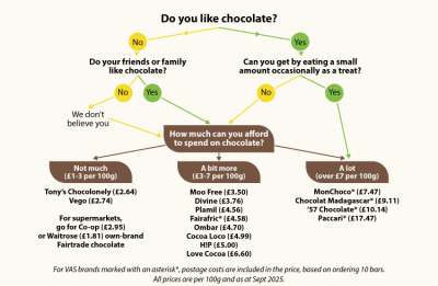 Flow chart infographic to help you choose an ethically sourced chocolate to match your budget. 