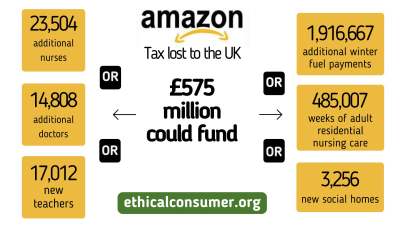 Infographic with figures of what could have been paid for if Amazon paid its taxes. INfo in article