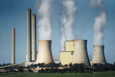 Steam coming out of cooling towers of coal fired power station