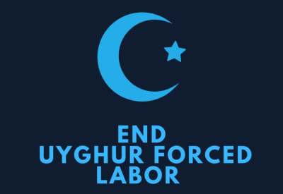 Blue crescent and star, symbol for Uyghur region