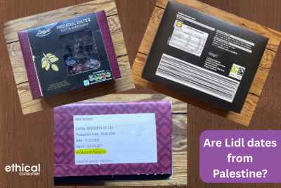 Collage with pictures of a box of Lidl dates from three different sides