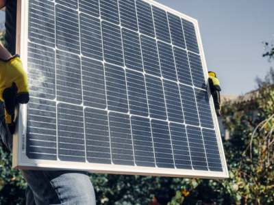 Person holding a PV solar panel