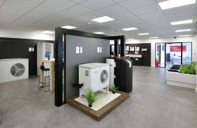 White heat pump in showroom