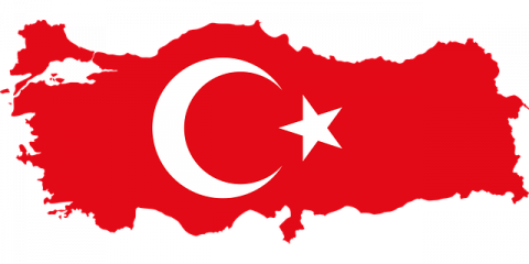 Country of Turkey outline in red with flag symbol