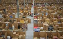 Internal view of Amazon warehouse full of boxes