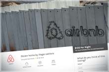 Fake Airbnb advert with company logo on the apartheid wall