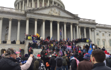 Crowd of Trump supporters storming the Capitol building in Washington DC