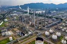 Panorama of oil refinery industrial landscape 