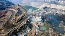 Aerial view of coal mine in Dhanbad, Jharkhand, India