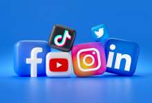 Social media icons on a blue background