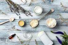 Aerial view of ingredients to make natural deodorant