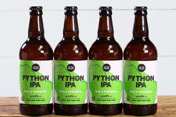 Image: Little valley python IPA ethical pale ale bottles in a row