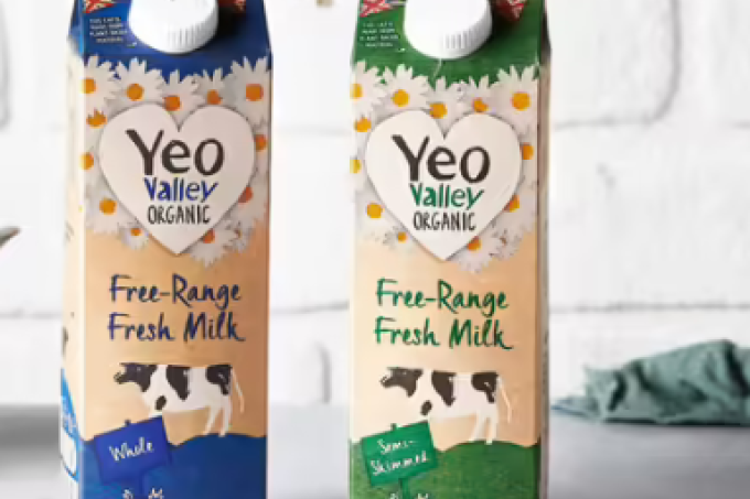 Two cartons of Yeo Valley milk