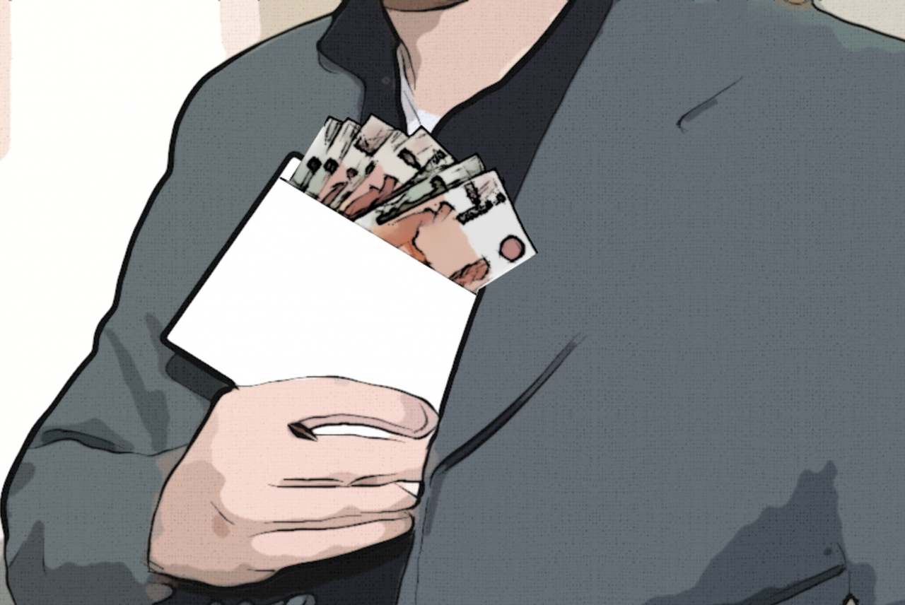 image: man holding envelope of cash high salary pay financial sector