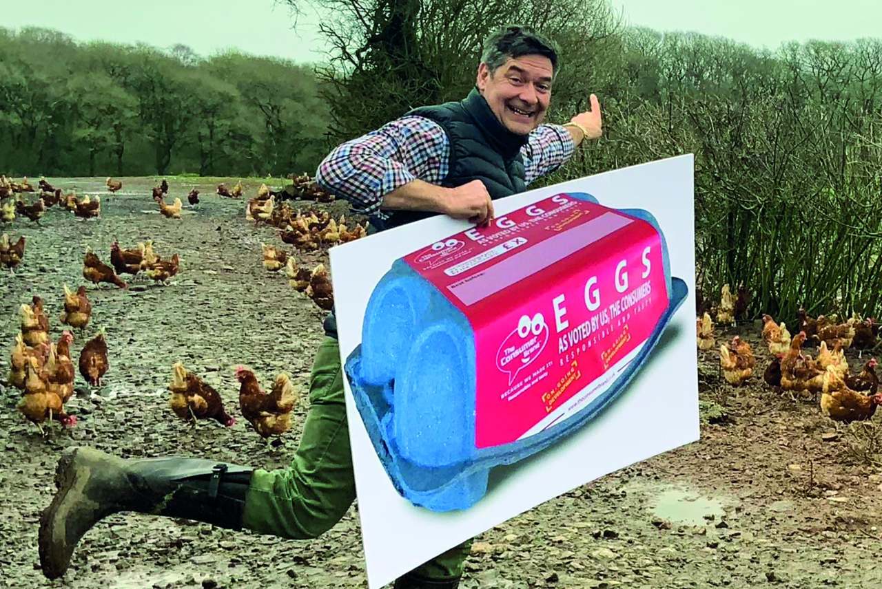 image: man with eggs signpost