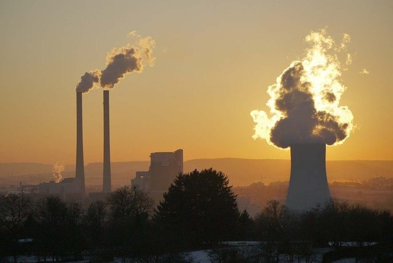 Power plants with sunset