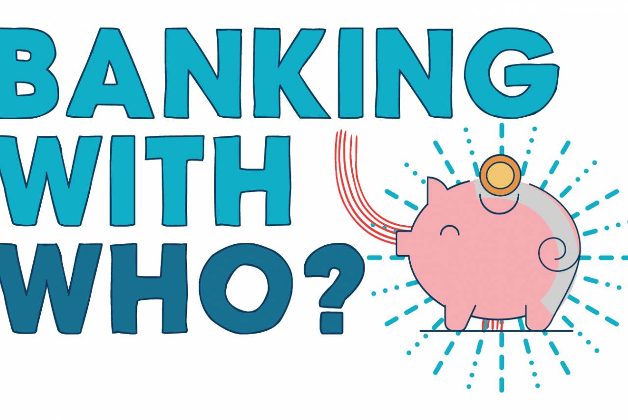 Logo of Banking with Who? project with pink piggy bank