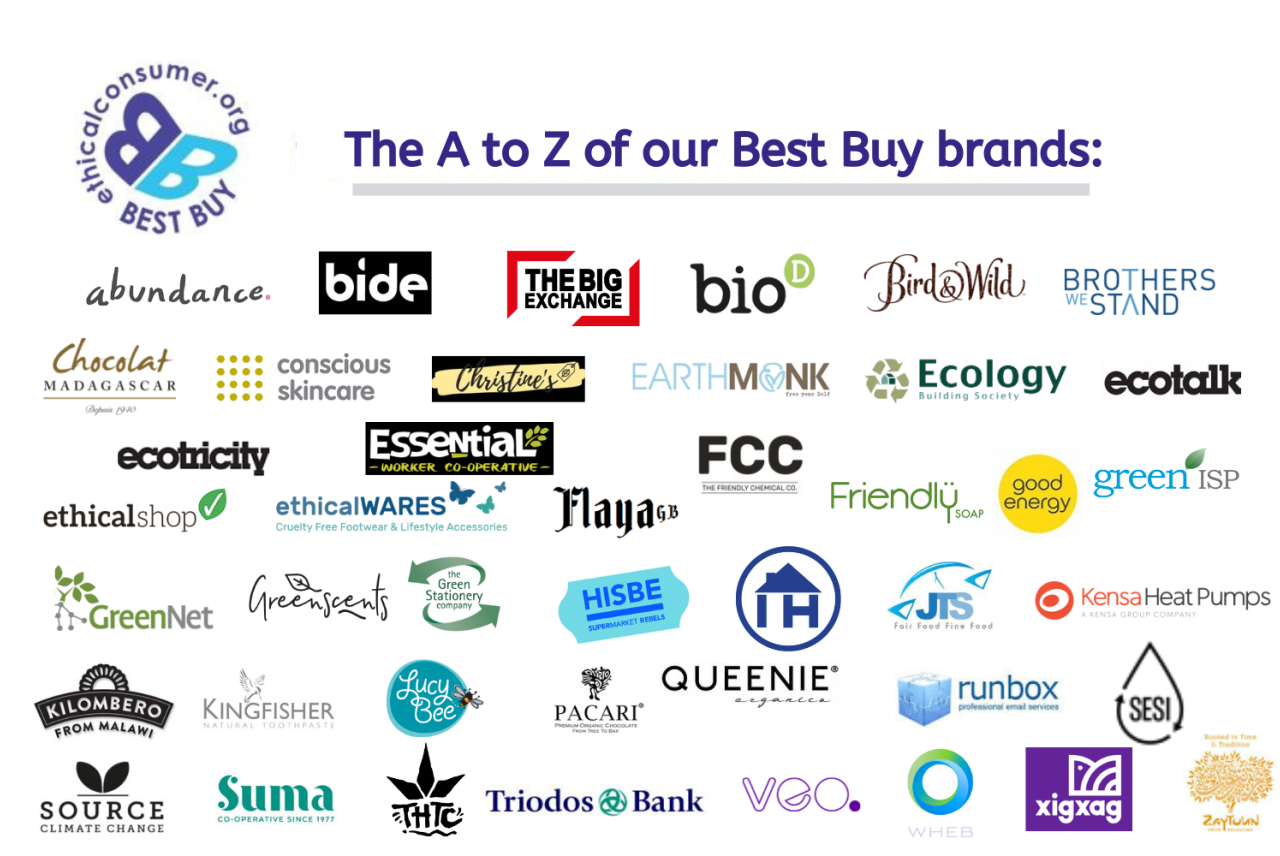 Logos of companies which are best buys with Ethical Consumer