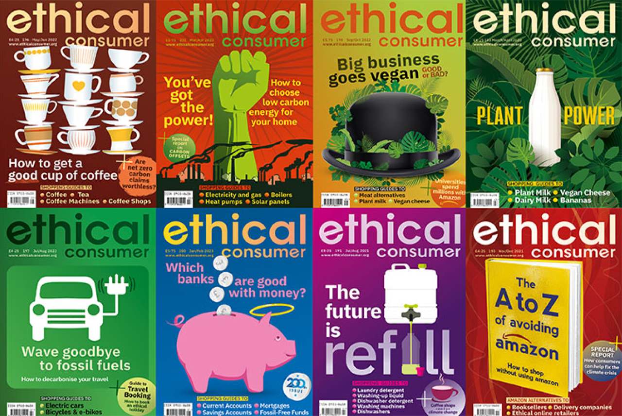 Montage of Ethical Consumer mag covers
