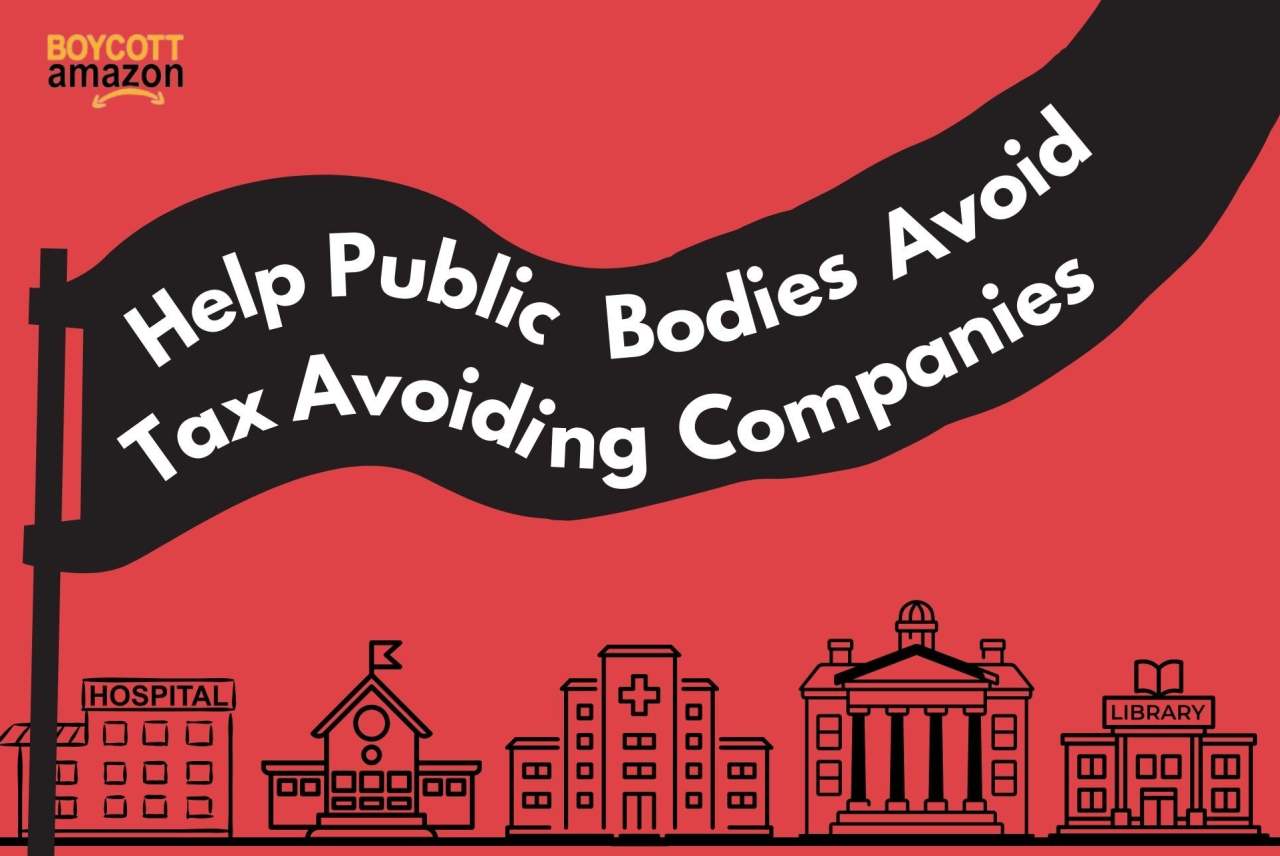 Drawing of public buildings with banner 'help public bodies avoid tax avoiding companies'
