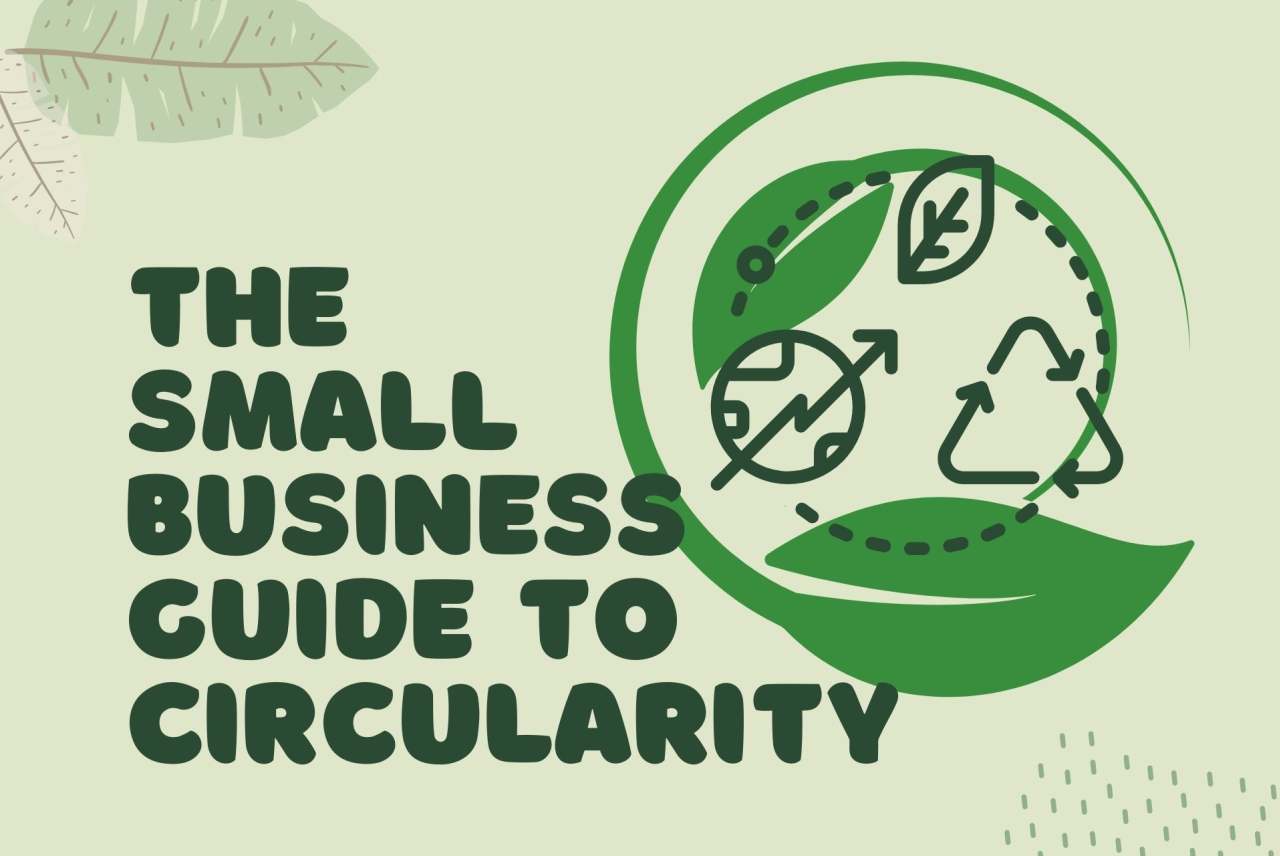 Circular leaf symbol. Words 'small business guide to circularity'