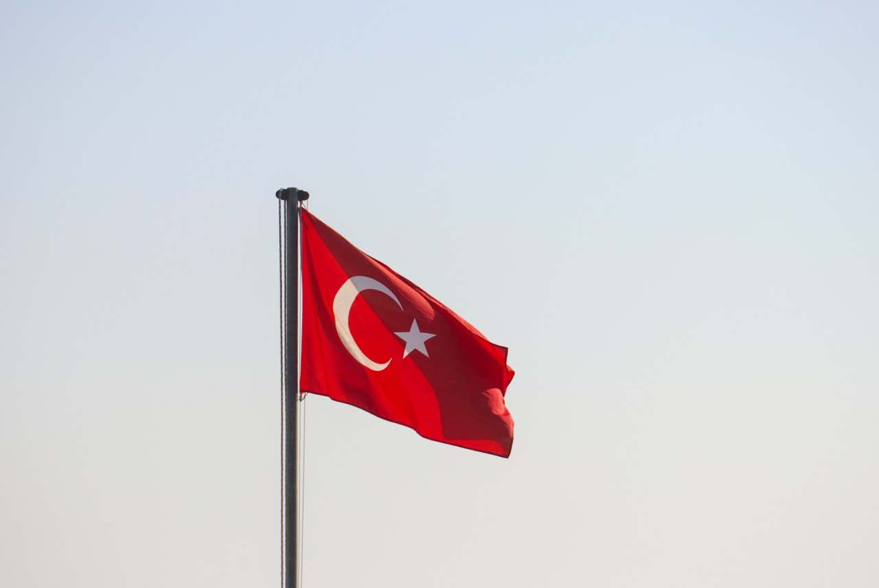 Flag of Turkey: Red background, white crescent moon and white star