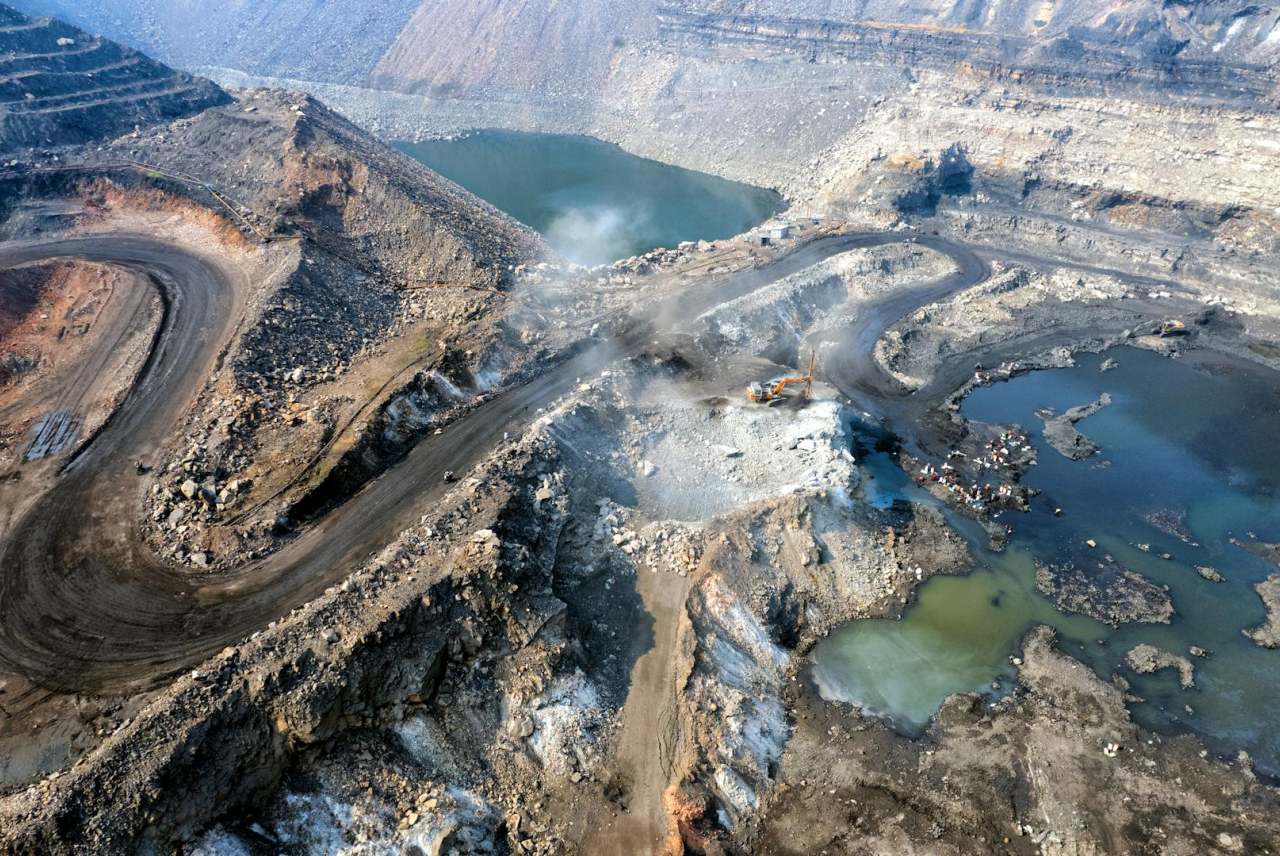 Aerial view of coal mine in Dhanbad, Jharkhand, India