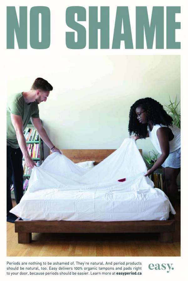 Image: no shame couple changing the sheets after period blood leak