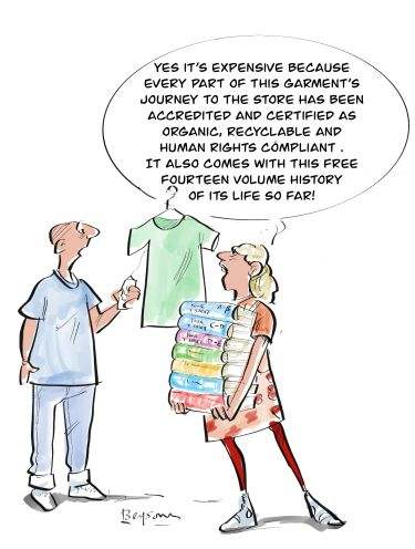 Life story cartoon of ethical clothing and cost