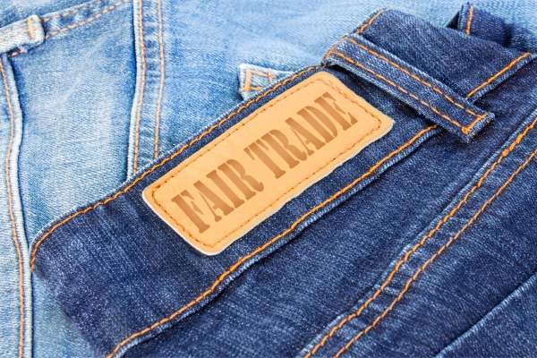 Denim jeans with fair trade label