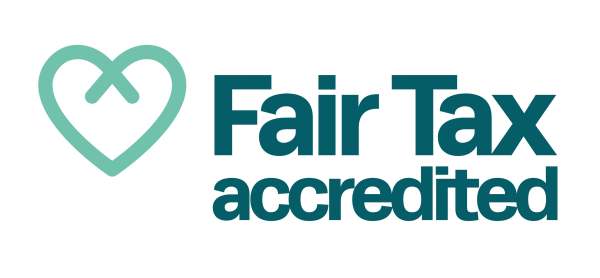 Logo with heart and words Fair Tax accredited 