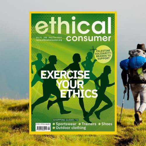 Front cover of Ethical Consumer magazine 208 on outdoor clothing and sportswear