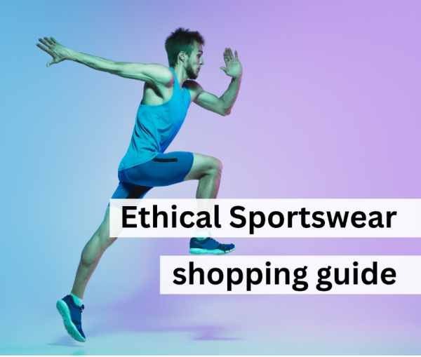 Man leaping up. Words ethical sportswear shopping guide