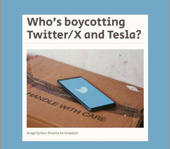 Image of phone with Twitter symbol resting on cardboard box. Box wording says 'handle with care'