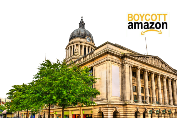 Large pale stone city hall building