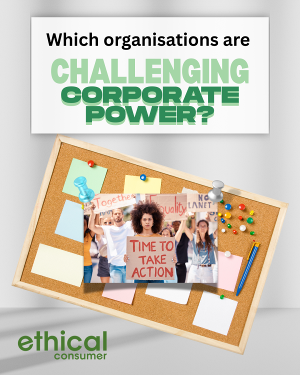 Noticeboard with image of protest and person holding banner which reads 'time to change'.